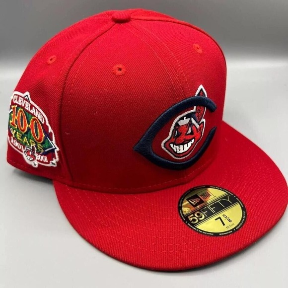 Cleveland Indians Guardians Hat Men 7‎ 5/8 100 Years 59Fifty New Era Fitted New